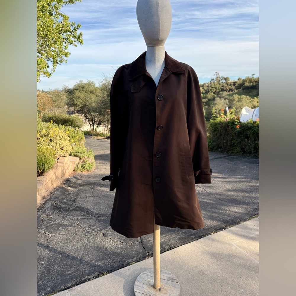 Belted Ralph Lauren Sz L Brown Polished Satiny Corduroy Trim Coat Jacket